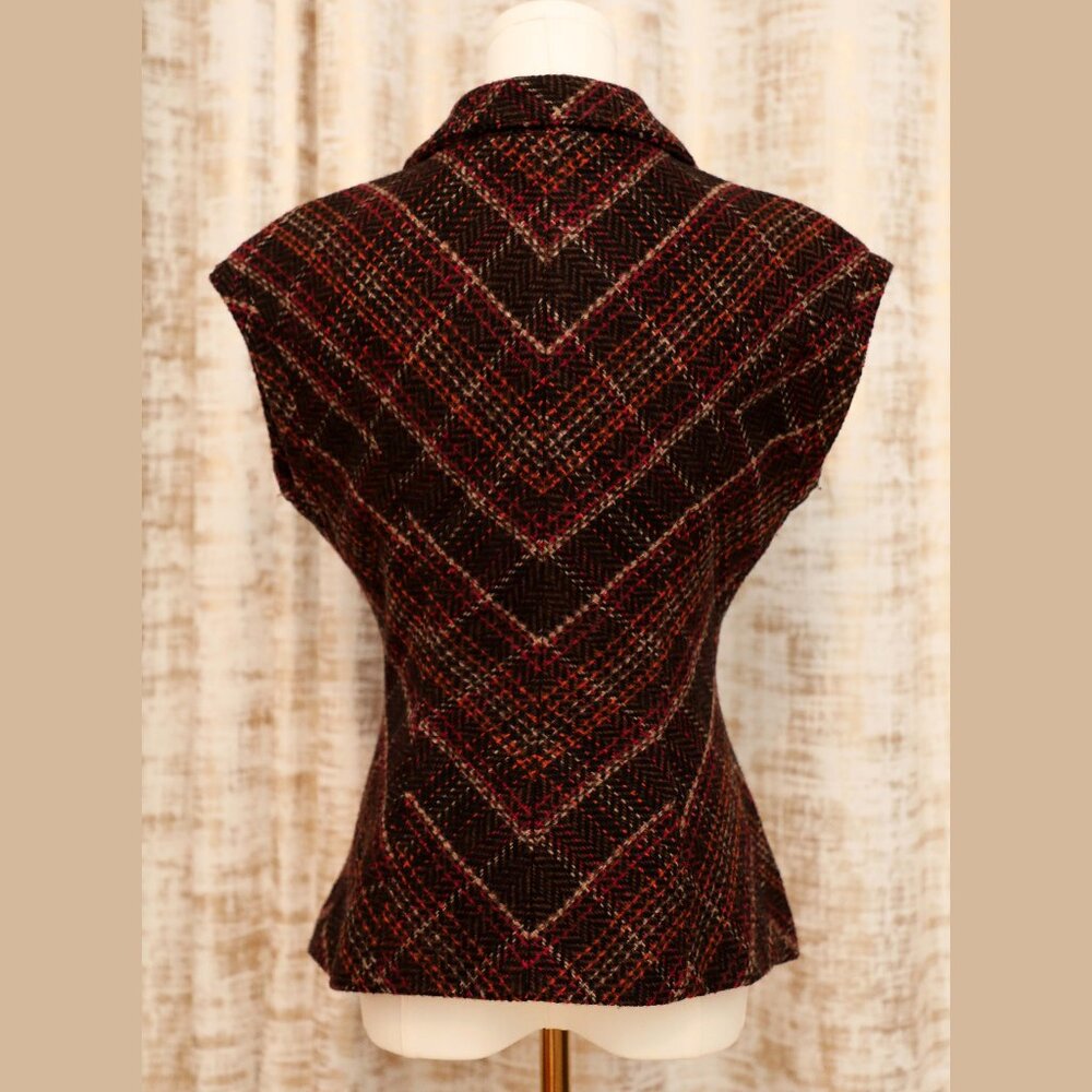CAbi Brown and Raspberry Plaid "Cinch It Up" Vest Size S (Style 691) - Picture 2 of 3